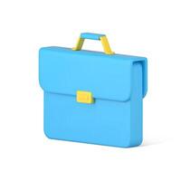 Business briefcase 3d. Blue document bag with gold handle and clasp vector