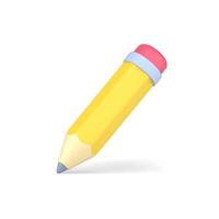Yellow 3d pencil. Volumetric wooden object for writing and drawing vector