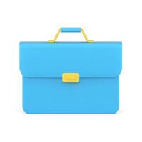 Blue 3d business briefcase. Stylish document bag with gold handle and clasp vector
