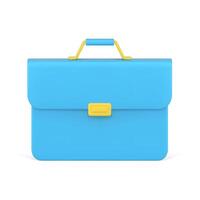 Blue 3d business briefcase. Stylish document bag with gold handle and clasp vector
