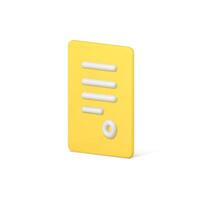 Yellow 3d document with seal. Legal sheet with white stripes of text and round stamp vector