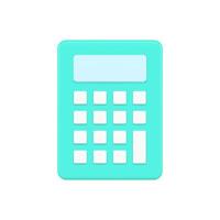 Compact calculator 3d icon. Digital green gadget with white buttons vector