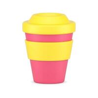 Cup for coffee 3d icon. Red cardboard container with yellow lid and rim vector