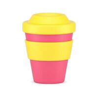 Cup for coffee 3d icon. Red cardboard container with yellow lid and rim vector