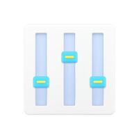 Settings sliders icon 3d. Media control interface with triple volume vector