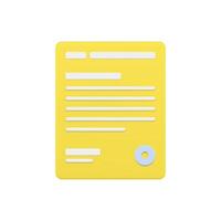 State document 3d icon. Gold page with text lines and round stamp vector