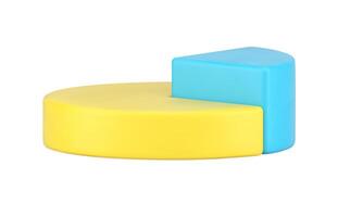 Pie chart side view 3d icon. Infographic volumetric yellow circle with highlighted triangular blue part vector