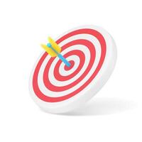 Arrow target 3d icon. Circular disc with red stripes and blue dart in center vector