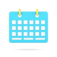 Desktop business organizer 3d icon. Blue sheet with date cells and yellow bindings vector