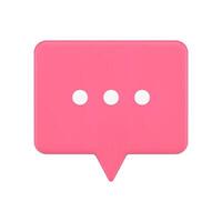 Conversation bubble web chat 3d icon. Red rectangle with white dots of writing message vector