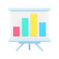 Stand with bar graphs 3d icon. Colored infographic pillars with indicators of rise and fall of profit vector