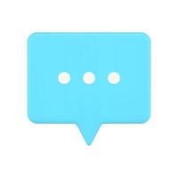 Blue speech bubble web chat 3d icon. Volumetric rectangle with white dots of writing message vector