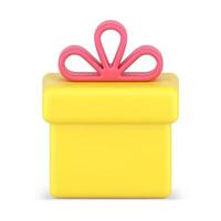 Gold gift box 3d icon. Festive packaging with red volume bow vector