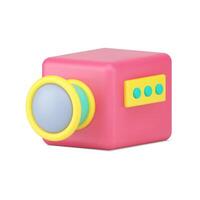 camera 3d icon. Red media device with yellow lens and buttons. vector