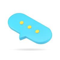 Blue online speech bubble 3d icon. Volumetric chat with text message vector