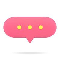 Oval red conversational web bubble 3d icon. Online chat with text comments vector