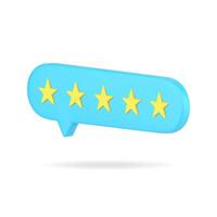 Web rating bubble with five stars 3d icon. Blue vote of satisfied customers vector