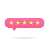 Rating bubble with five gold stars 3d icon. Red vote of satisfied customers vector