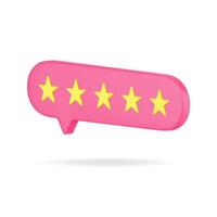 Red bubble with five gold stars 3d icon. Volumetric rating of satisfied customers vector