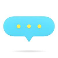 Blue web speech bubble 3d icon. Oval chat with text comments vector
