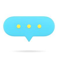 Blue web speech bubble 3d icon. Oval chat with text comments vector