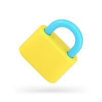 Yellow padlock 3d icon. Metallic lock with steel shackle vector