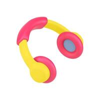 Modern headphones 3d icon. Yellow audio headset with red accents vector