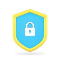Closed lock on shield 3d icon. Antivirus and protection of users personal data vector