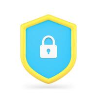 Closed lock on shield 3d icon. Antivirus and protection of users personal data vector
