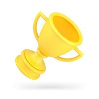 Yellow goblet trophy 3d icon. Realistic prize for successful champion vector