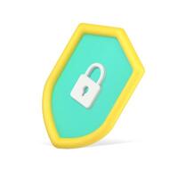 Firewall web lock on shield 3d icon. Volumetric safe and protection of users personal data vector