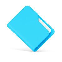 Blue folder with papers 3d. Office plastic file with documentation vector