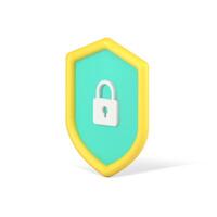 Web padlock on shield 3d icon. Safe and protection of users personal data vector