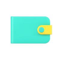 Green leather wallet 3d icon. Volumetric means for storing and carrying banknotes with clasp vector