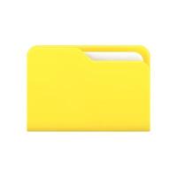 Yellow business folder 3d icon. Volumetric plastic file with documentation vector