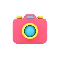 Retro photo camera 3d icon. Red gadget with yellow lens buttons for adjusting angle vector