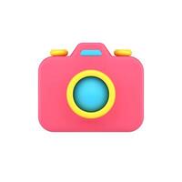Retro photo camera 3d icon. Red gadget with yellow lens buttons for adjusting angle vector