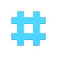 Hashtag blue symbol 3d icon. Web sign hashing messages in media space vector