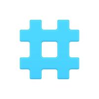 Hashtag blue symbol 3d icon. Web sign hashing messages in media space vector