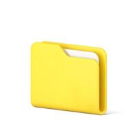 Yellow portfolio folder 3d icon. Information plastic file with documentation vector