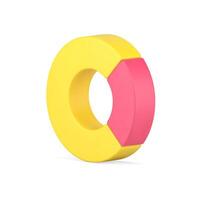 Pie chart 3d icon. Yellow infographic circle with pink highlighted part vector