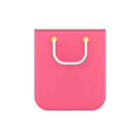 Pink shopping bag 3d icon. Paper bag with white handles for purchased products vector