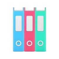 Stationery folders for documents 3d icon. Bundle color archives with business information vector