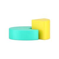 Volumetric pie chart side view 3d icon. Infographic green circle with yellow part vector