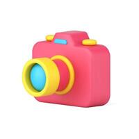 Photo camera 3d icon. Volumetric red gadget with lens and buttons vector