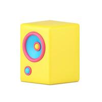 Yellow music speaker 3d icon. Volumetric retro audio speaker vector