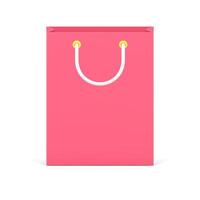 Paper shopping bag 3d icon. Pink package with white handles for purchased products vector
