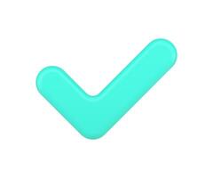 Consent check mark 3d icon. Turquoise symbol of user approval and trust vector