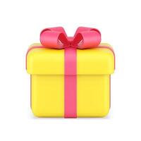 Holiday gold box gift 3d icon. Minimalistic package with red ribbon and bow vector