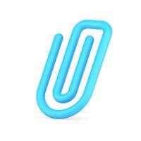 Plastic blue paper clip 3d icon. Tool for fasteners reminder and documents vector